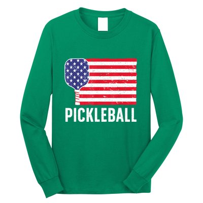 Paddle Sport American Flag Pickleball Lover Gift Long Sleeve Shirt