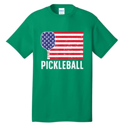 Paddle Sport American Flag Pickleball Lover Gift Tall T-Shirt