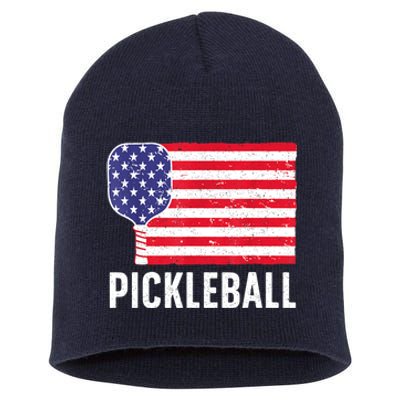 Paddle Sport American Flag Pickleball Lover Gift Short Acrylic Beanie