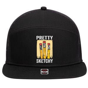 Pretty Sketchy Artist Pencils Sketch Sketching Paint Artist 7 Panel Mesh Trucker Snapback Hat