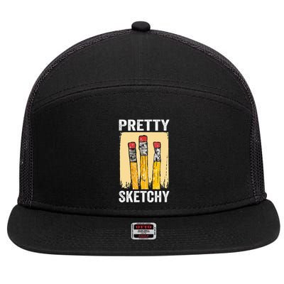 Pretty Sketchy Artist Pencils Sketch Sketching Paint Artist 7 Panel Mesh Trucker Snapback Hat