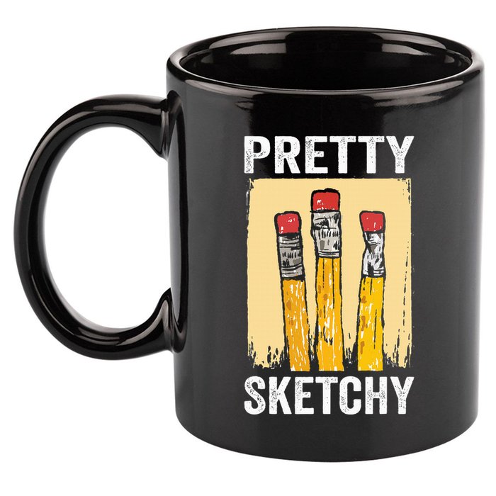 Pretty Sketchy Artist Pencils Sketch Sketching Paint Artist 11oz C Handle Ceramic Mug