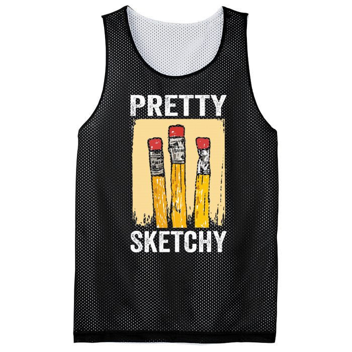 Pretty Sketchy Artist Pencils Sketch Sketching Paint Artist Mesh Reversible Basketball Jersey Tank