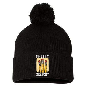 Pretty Sketchy Artist Pencils Sketch Sketching Paint Artist Pom Pom 12in Knit Beanie