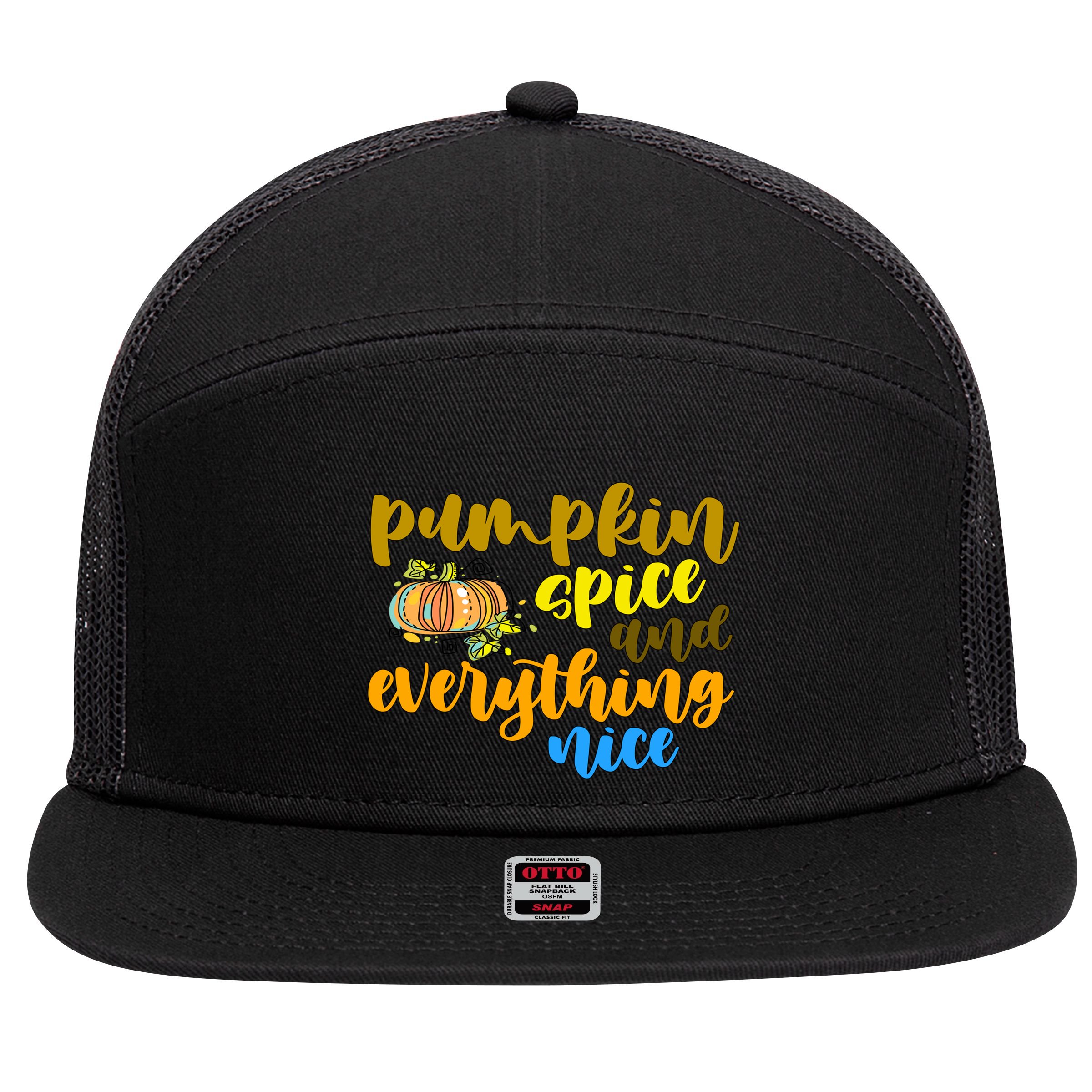Pumpkin Spice And Everything Nice Halloween 7 Panel Mesh Trucker Snapback Hat