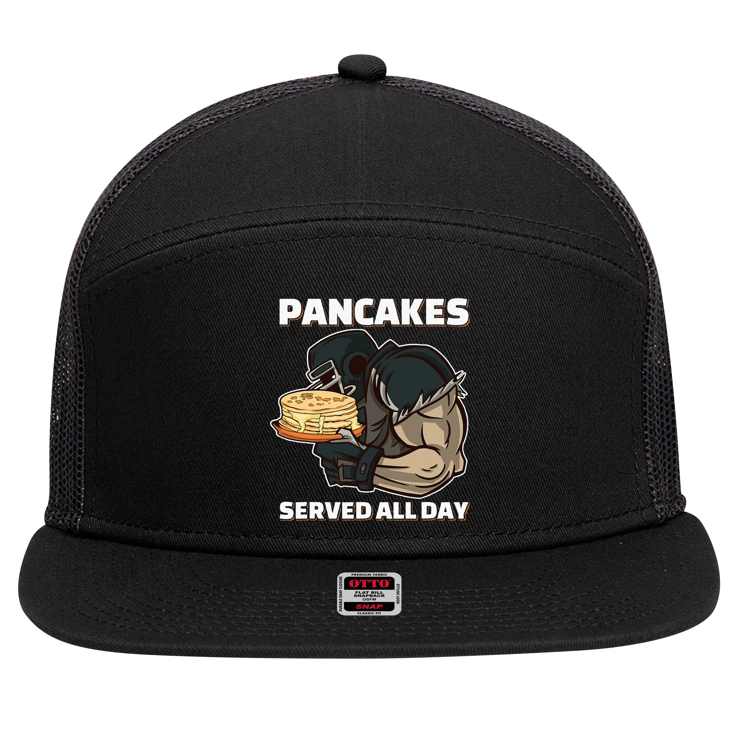 Pancakes Served All Day Football Offensive Lineman Pancake 7 Panel Mesh Trucker Snapback Hat