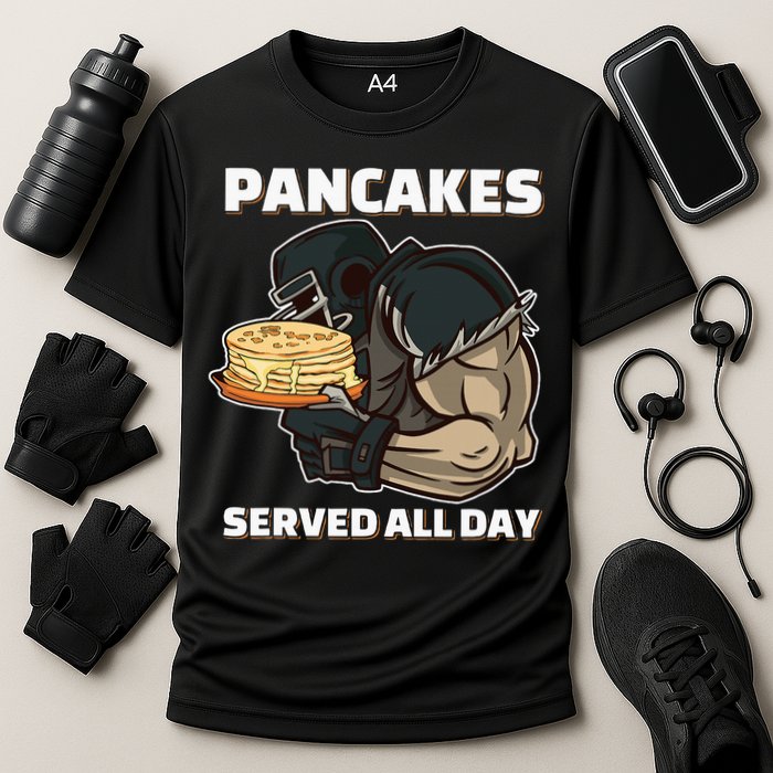 Pancakes Served All Day Football Offensive Lineman Pancake Cooling Performance Crew T-Shirt