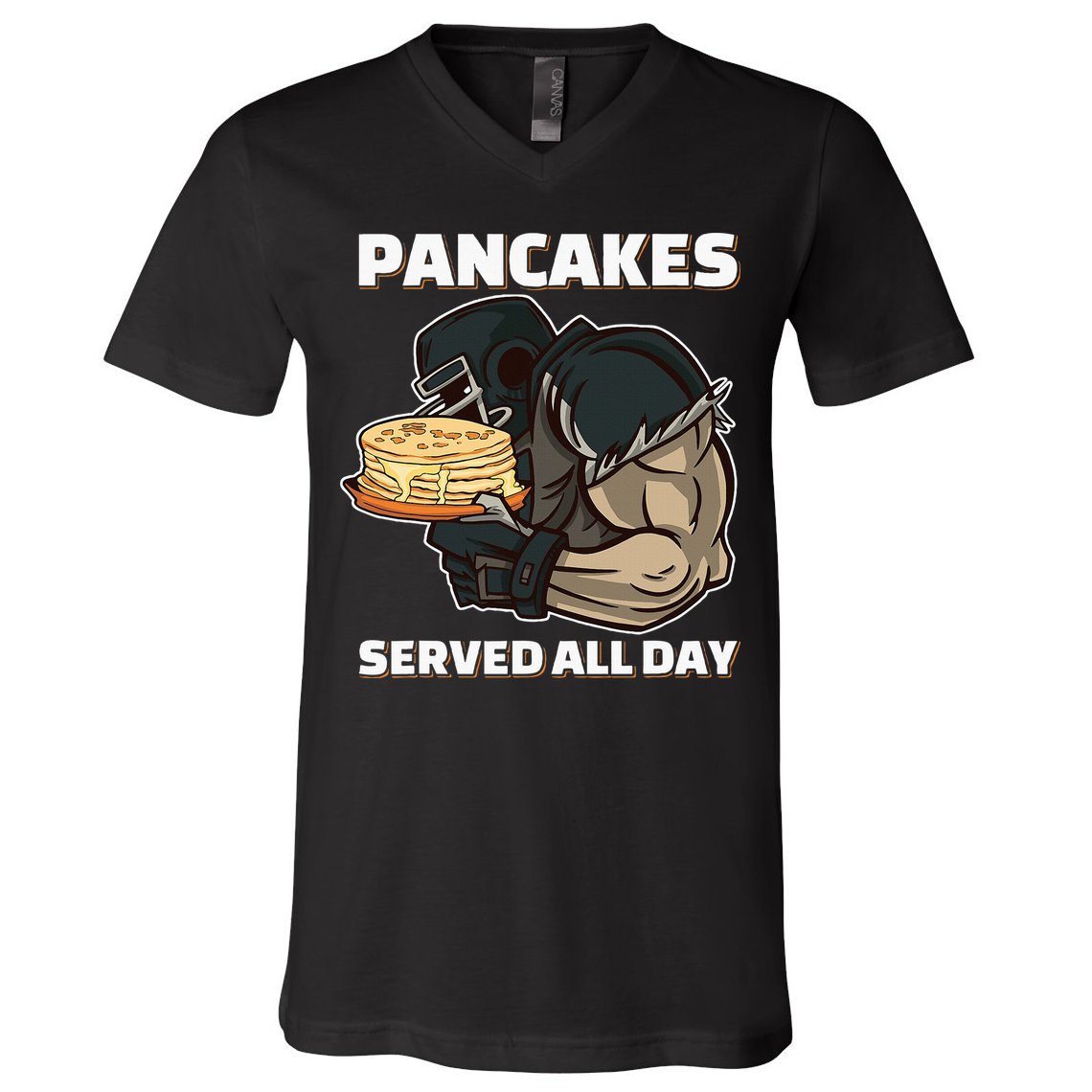 Pancakes Served All Day Football Offensive Lineman Pancake V-Neck T-Shirt