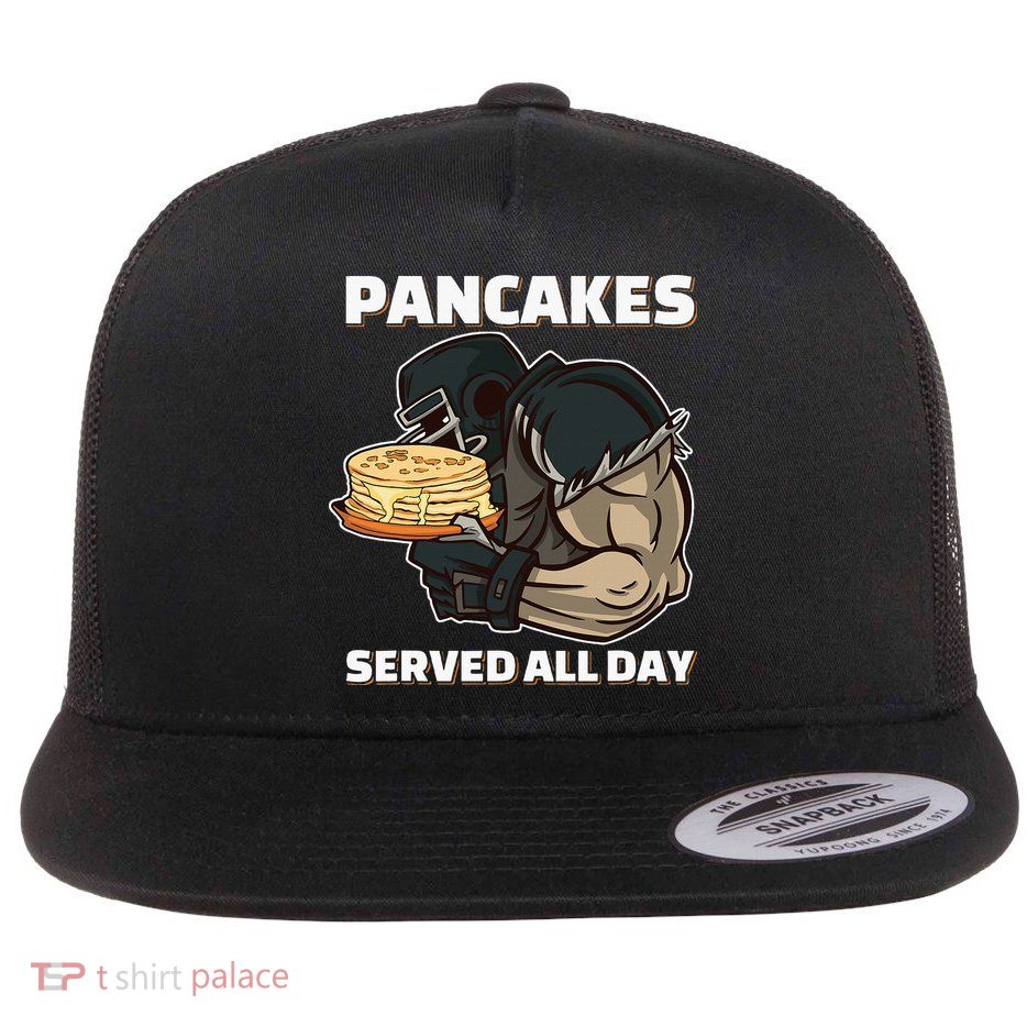 Pancakes Served All Day Football Offensive Lineman Pancake Flat Bill Trucker Hat
