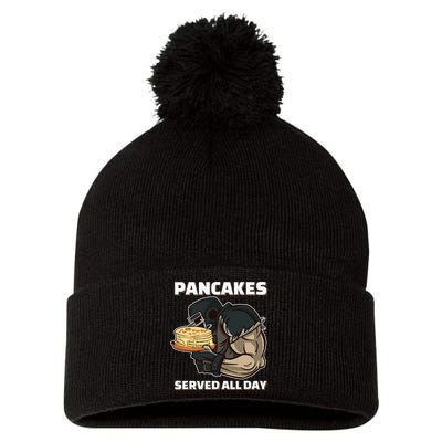 Pancakes Served All Day Football Offensive Lineman Pancake Pom Pom 12in Knit Beanie