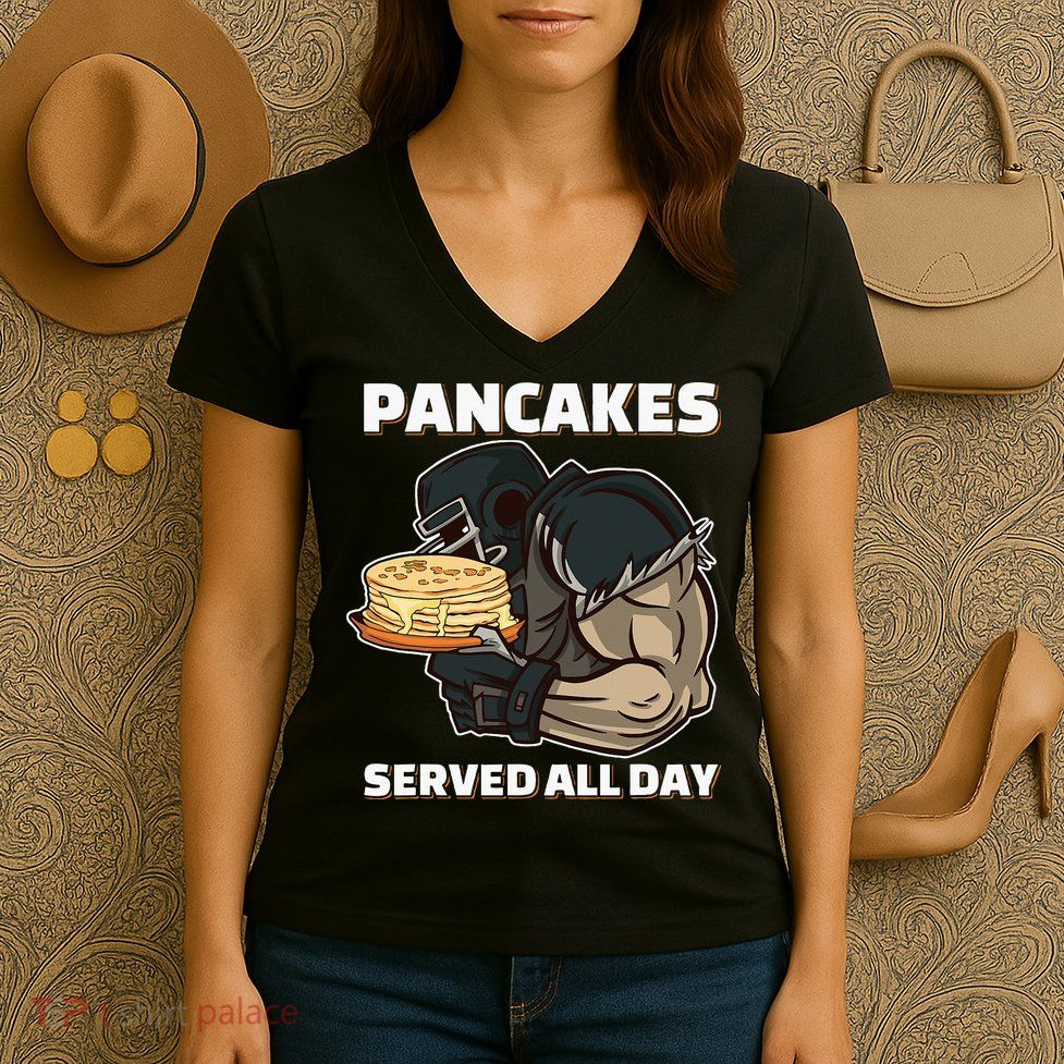 Pancakes Served All Day Football Offensive Lineman Pancake Women's V-Neck T-Shirt