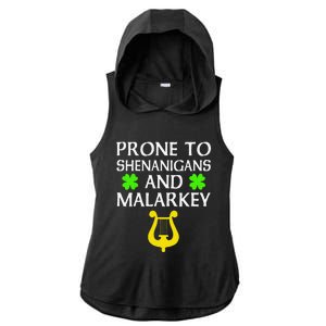 Proneo Shenanigans And Malarkey Funny St Patrick's Day Ladies PosiCharge Tri-Blend Wicking Draft Hoodie Tank