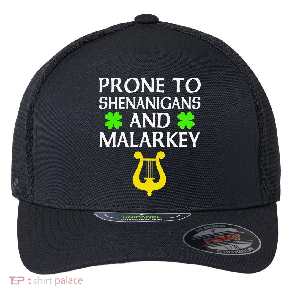 Proneo Shenanigans And Malarkey Funny St Patrick's Day Flexfit Unipanel Trucker Cap