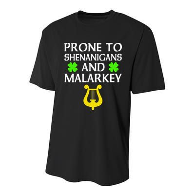 Proneo Shenanigans And Malarkey Funny St Patrick's Day Youth Performance Sprint T-Shirt