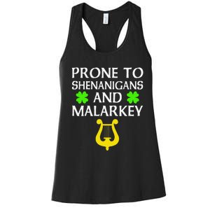 Proneo Shenanigans And Malarkey Funny St Patrick's Day Women's Racerback Tank