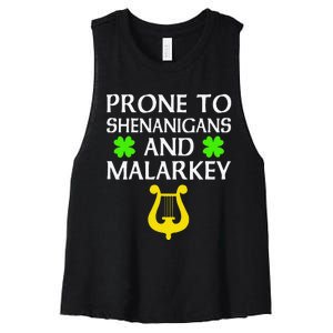 Proneo Shenanigans And Malarkey Funny St Patrick's Day Women's Racerback Cropped Tank