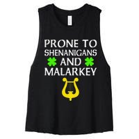 Proneo Shenanigans And Malarkey Funny St Patrick's Day Women's Racerback Cropped Tank