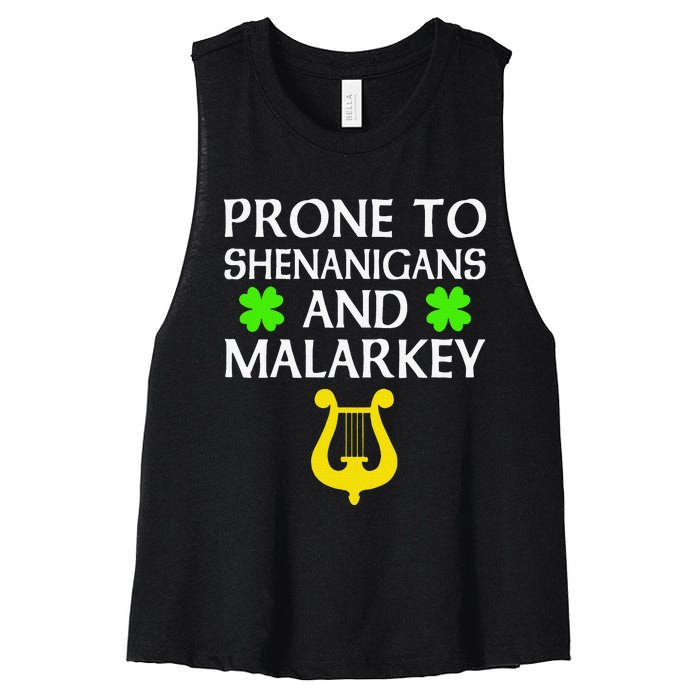 Proneo Shenanigans And Malarkey Funny St Patrick's Day Women's Racerback Cropped Tank