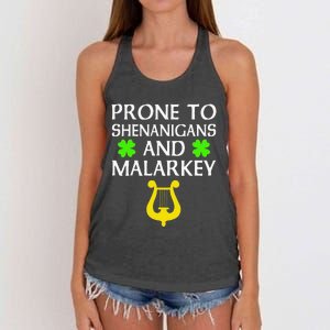 Proneo Shenanigans And Malarkey Funny St Patrick's Day Women's Knotted Racerback Tank