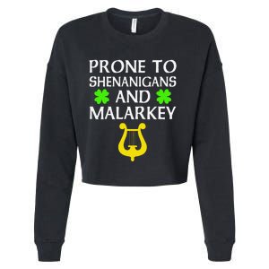 Proneo Shenanigans And Malarkey Funny St Patrick's Day Cropped Pullover Crew