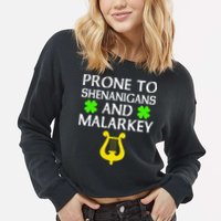 Proneo Shenanigans And Malarkey Funny St Patrick's Day Cropped Pullover Crew