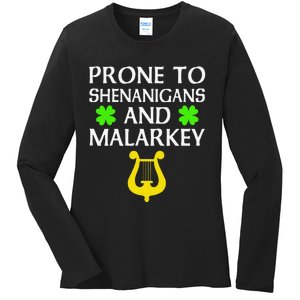 Proneo Shenanigans And Malarkey Funny St Patrick's Day Ladies Long Sleeve Shirt