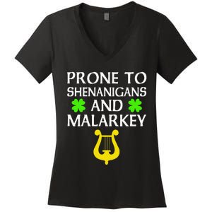 Proneo Shenanigans And Malarkey Funny St Patrick's Day Women's V-Neck T-Shirt