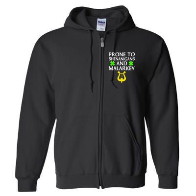 Proneo Shenanigans And Malarkey Funny St Patrick's Day Full Zip Hoodie