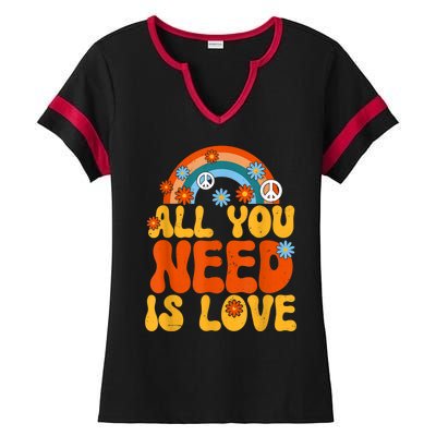 Peace Sign All You Need Is Love 60s 70s Ladies Halftime Notch Neck Tee