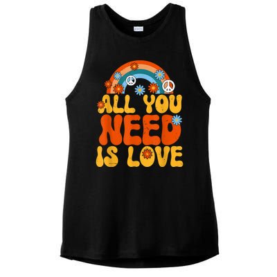 Peace Sign All You Need Is Love 60s 70s Ladies PosiCharge Tri-Blend Wicking Tank