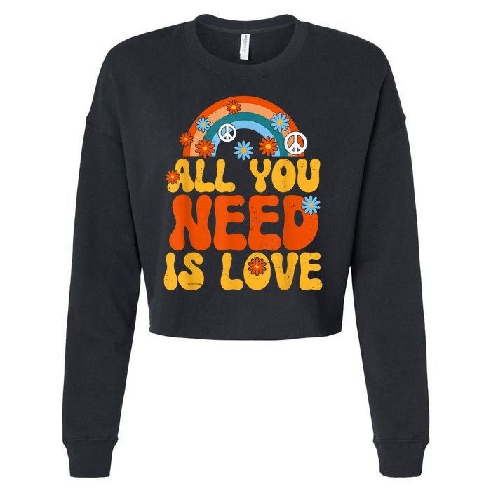 Peace Sign All You Need Is Love 60s 70s Cropped Pullover Crew