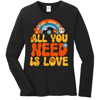 Peace Sign All You Need Is Love 60s 70s Ladies Long Sleeve Shirt