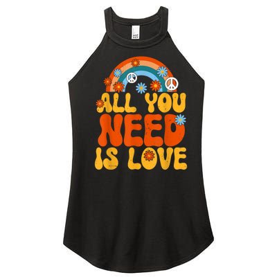 Peace Sign All You Need Is Love 60s 70s Women’s Perfect Tri Rocker Tank