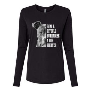 Pitbull Save A Pitbull Funny Dog Rescue Pitbull Mom Dad Womens Cotton Relaxed Long Sleeve T-Shirt