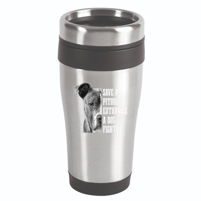 Pitbull Save A Pitbull Funny Dog Rescue Pitbull Mom Dad 16oz Travel Tumbler