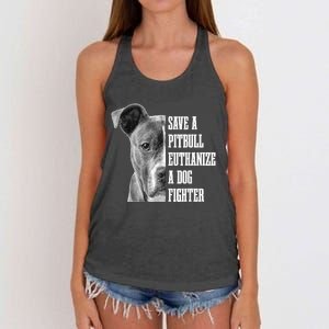 Pitbull Save A Pitbull Funny Dog Rescue Pitbull Mom Dad Women's Knotted Racerback Tank