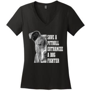 Pitbull Save A Pitbull Funny Dog Rescue Pitbull Mom Dad Women's V-Neck T-Shirt