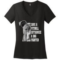 Pitbull Save A Pitbull Funny Dog Rescue Pitbull Mom Dad Women's V-Neck T-Shirt