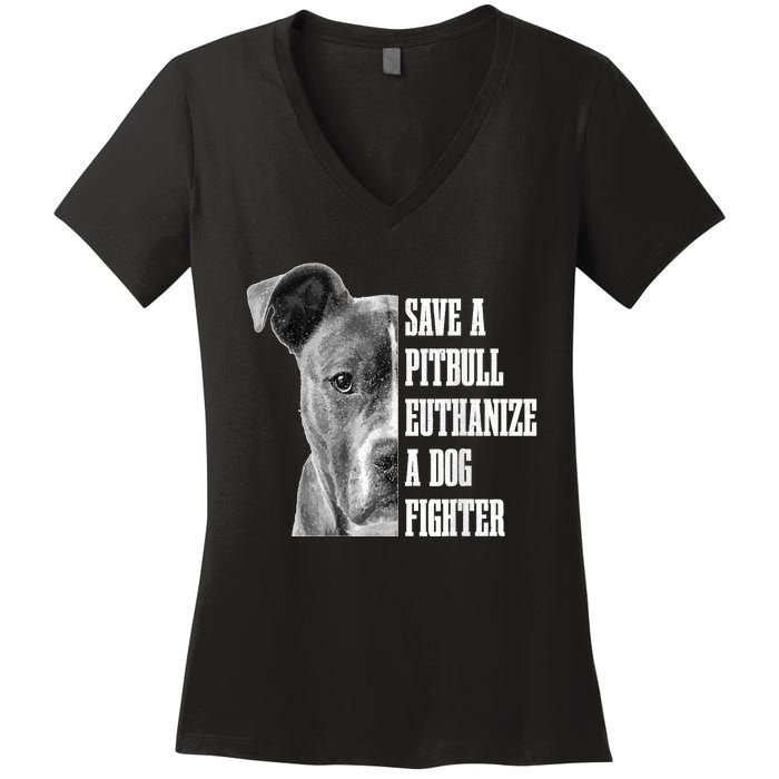 Pitbull Save A Pitbull Funny Dog Rescue Pitbull Mom Dad Women's V-Neck T-Shirt