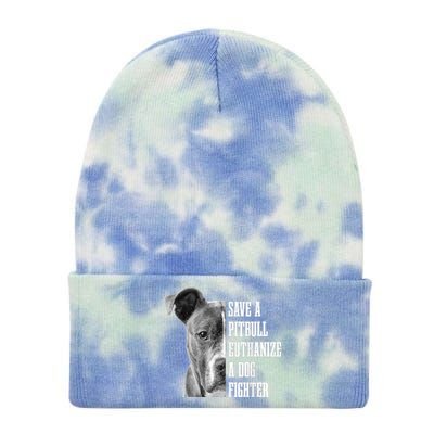 Pitbull Save A Pitbull Funny Dog Rescue Pitbull Mom Dad Tie Dye 12in Knit Beanie