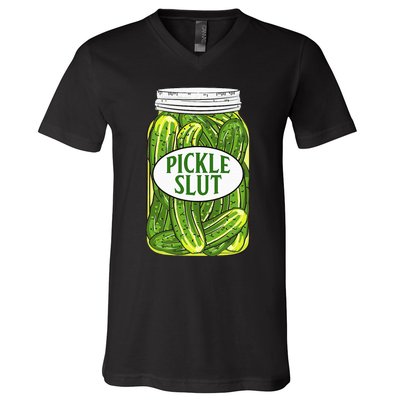 Pickle Slut A Girl Who Loves Pickles Canning Food Quote V-Neck T-Shirt