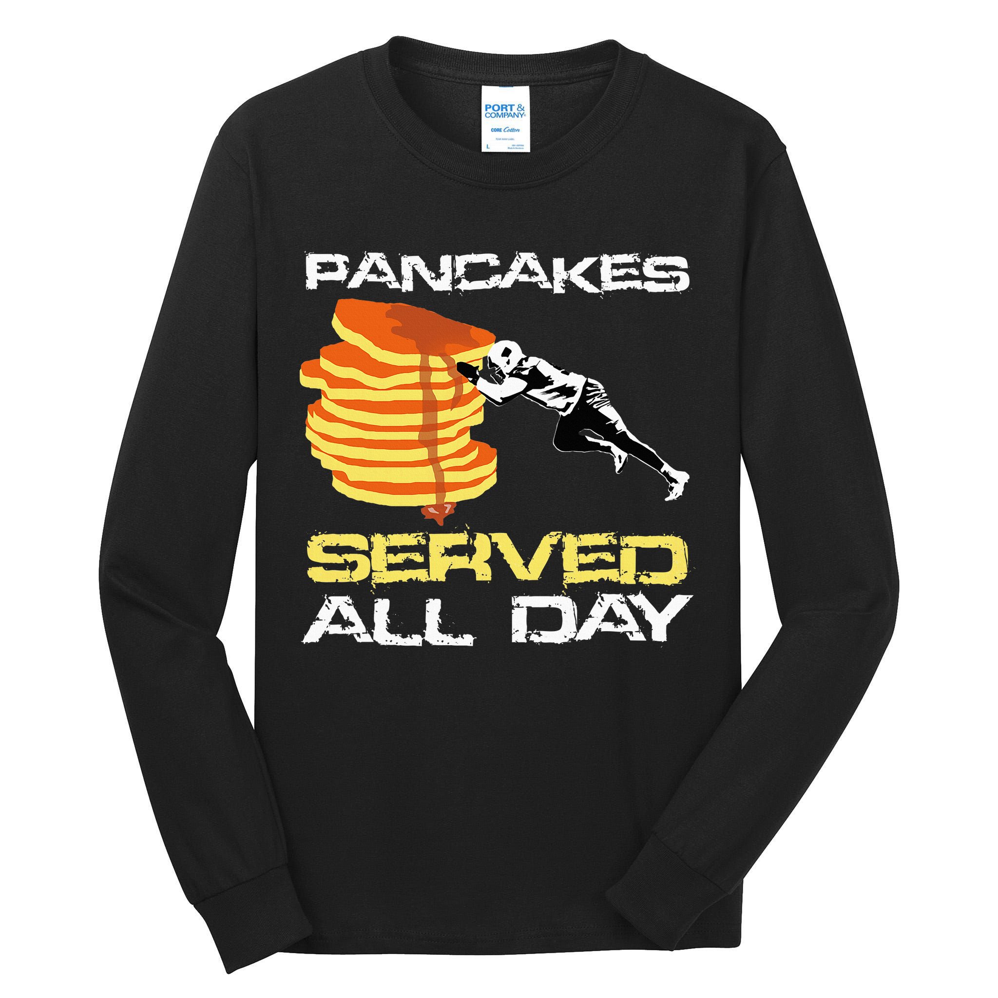 Pancakes Served All Day Fun Lineman Football Christmas Gifts Tall Long Sleeve T-Shirt