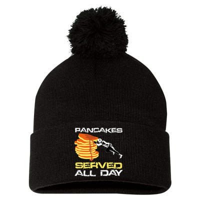 Pancakes Served All Day Fun Lineman Football Christmas Gifts Pom Pom 12in Knit Beanie