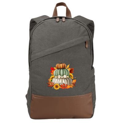 Pumpkin Sunflower Autumn Leaves Cotton Canvas Backpack