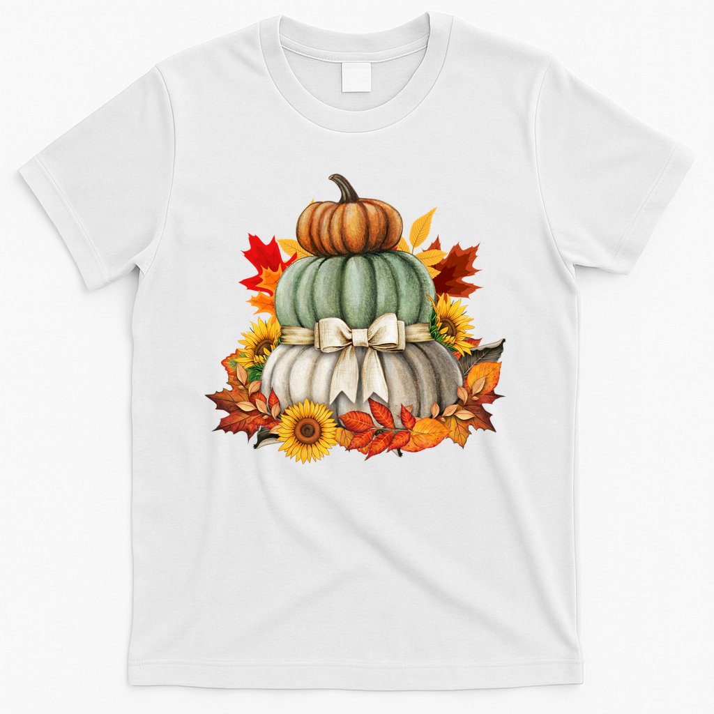 Pumpkin Sunflower Autumn Leaves T-Shirt