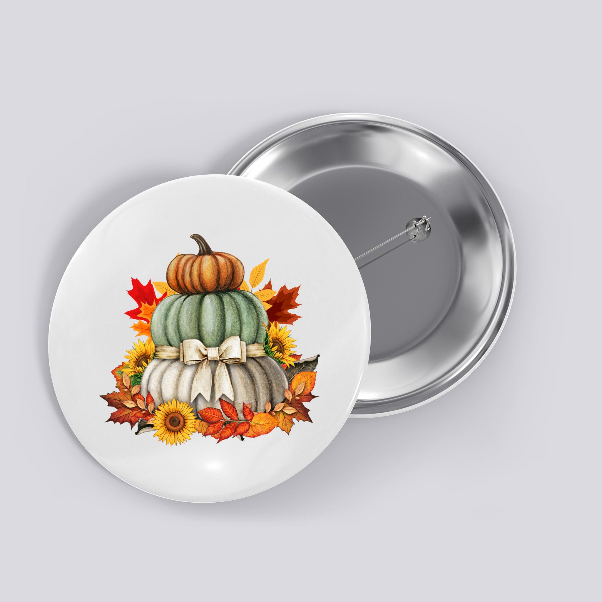 Pumpkin Sunflower Autumn Leaves Button