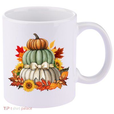 Pumpkin Sunflower Autumn Leaves 11oz C Handle Ceramic Mug