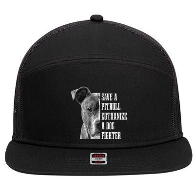Pitbull Save A Pitbull Funny Dog Rescue Pitbull Mom Dad 7 Panel Mesh Trucker Snapback Hat