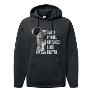 Pitbull Save A Pitbull Funny Dog Rescue Pitbull Mom Dad Performance Fleece Hoodie