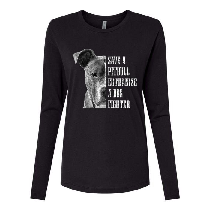 Pitbull Save A Pitbull Funny Dog Rescue Pitbull Mom Dad Womens Cotton Relaxed Long Sleeve T-Shirt